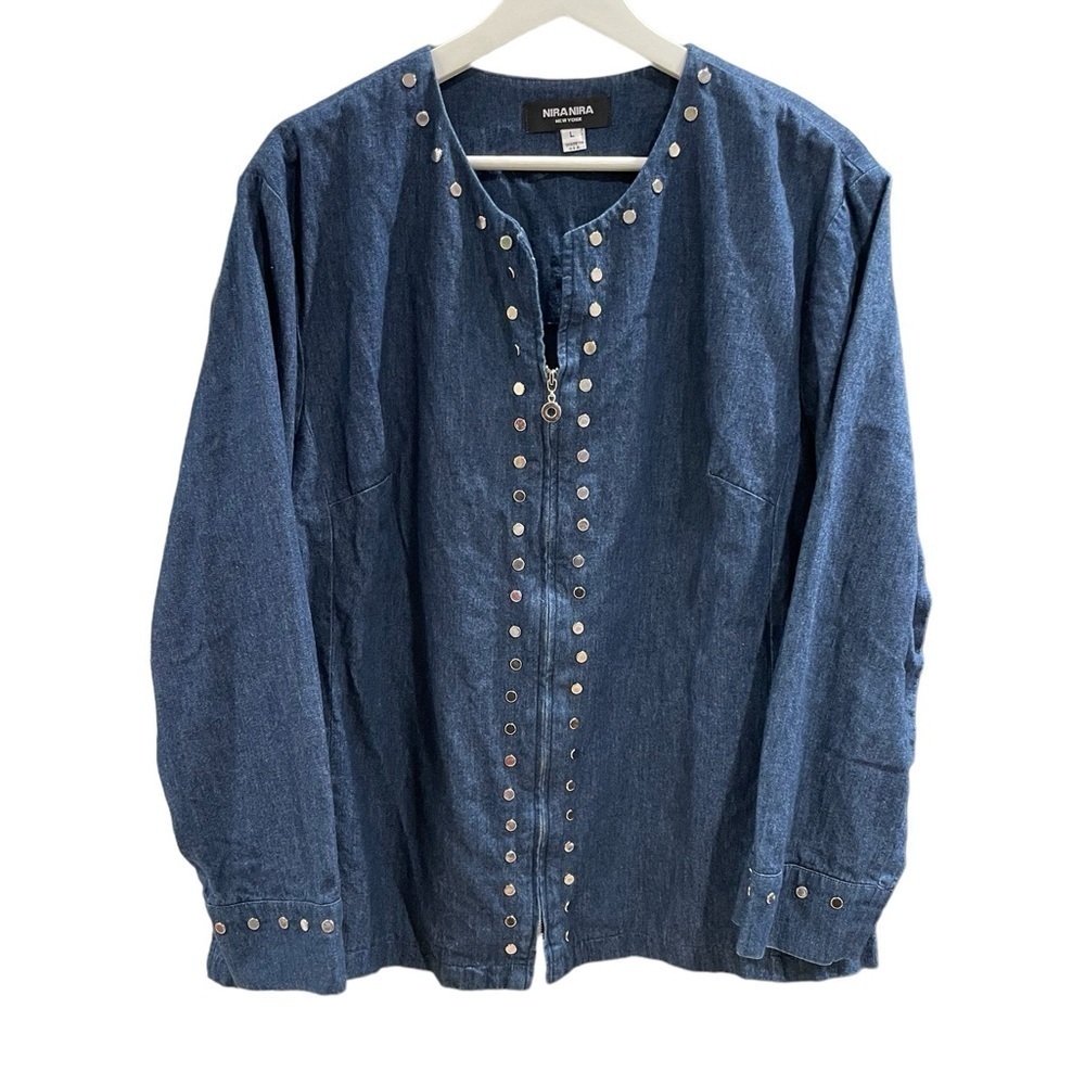 Nira Nira New York Blue Zipper Front Top with Silver Embellishments - Picture 1 of 4